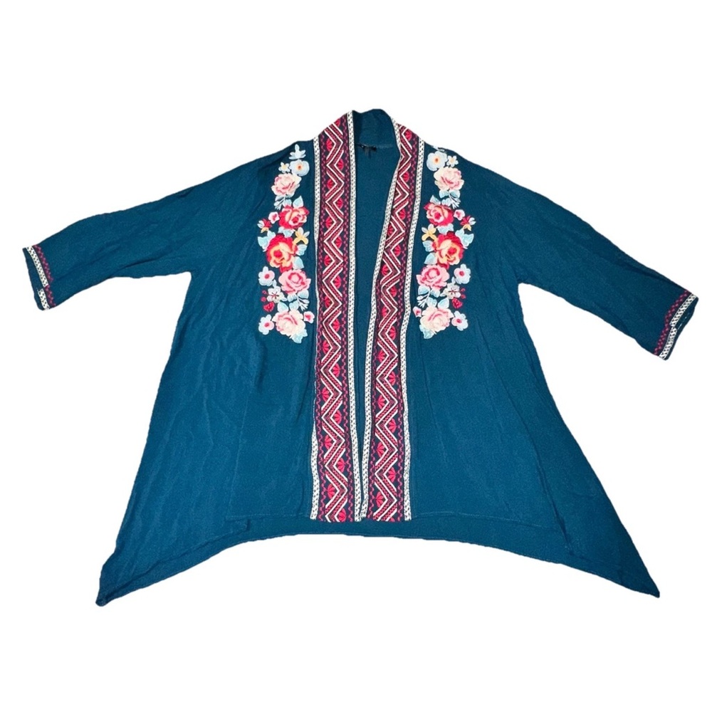 Andree by Unit Open 3/4 Sleeve Floral Embroidered Cardigan Bohemian Artsy Sz 1X - Picture 4 of 12